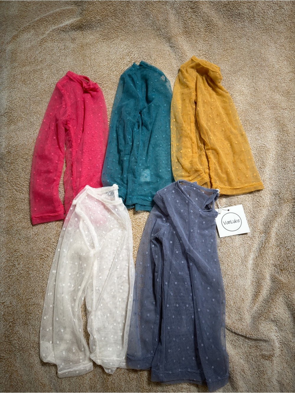 Girls' Dot Mesh Long Sleeve Top - Teal, Mustard, Pink, White, Slate